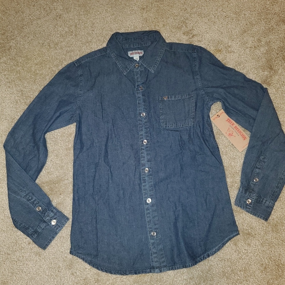 Boys True Religion denim long sleeve button down